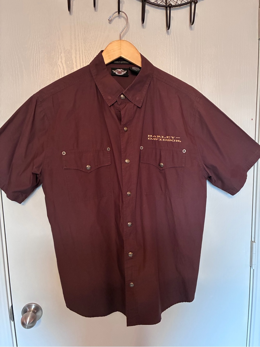 Harley-Davidson Men's Short Sleeve Button-Down Shirt in Deep Brown